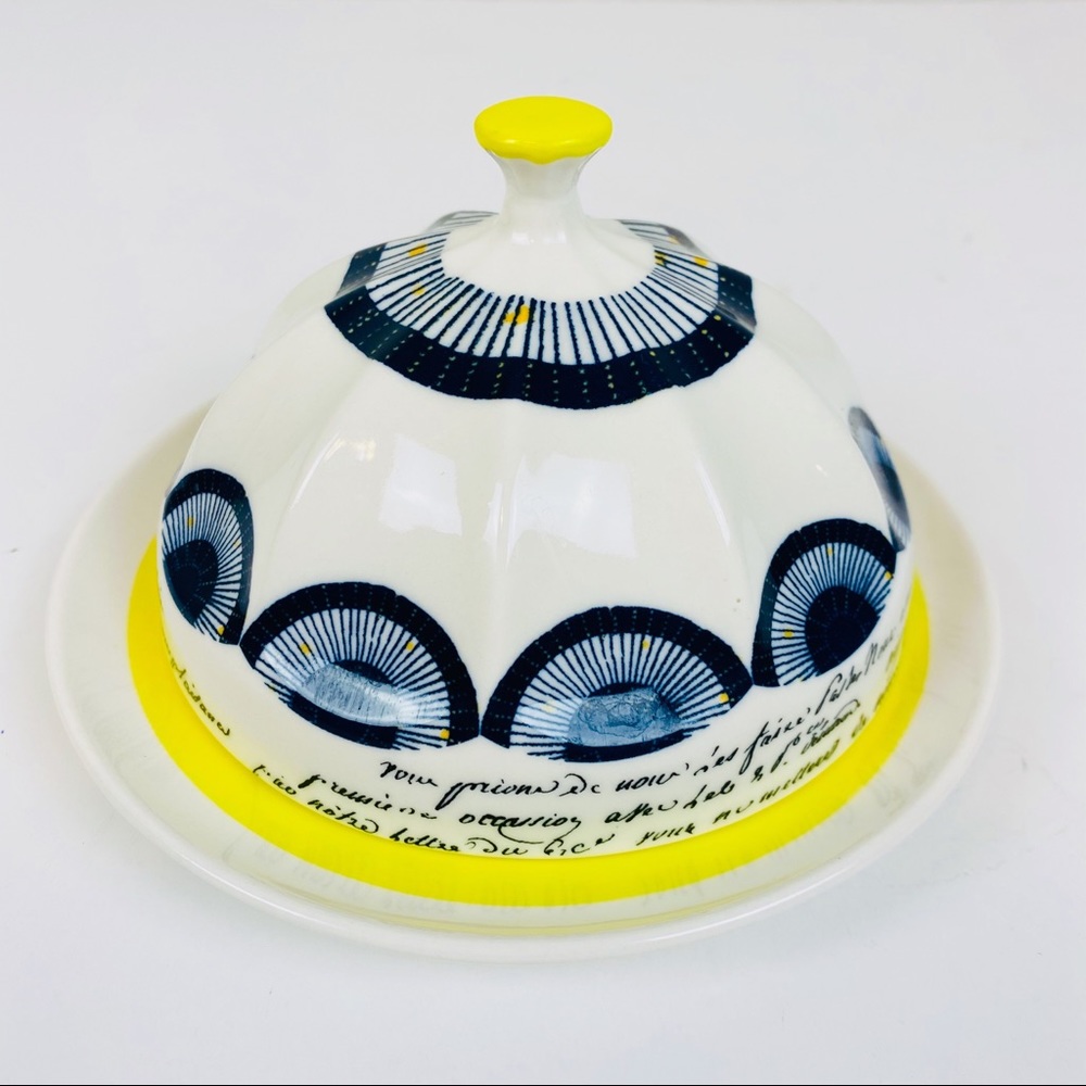Anthropologie Blue and Yellow Butter Dish
